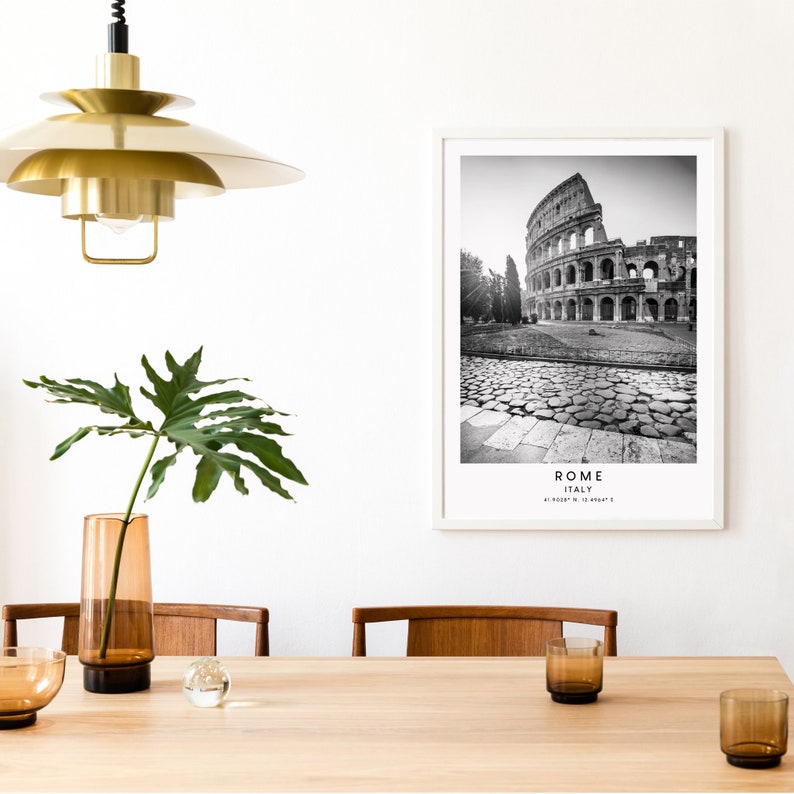 Rome Italy Travel Print Black and White Colosseum Print Landmark Coordinates Minimalist Rome Wall Art Rome Wall Poster Rome Gift Print image 3