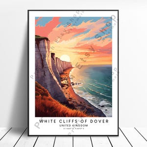 White Cliffs of Dover Print Colourful Cliffs of Dover Poster Minimalist White Cliffs of Dover Wall Art Dover Print Cliffs of Dover Poster