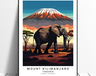 Mount Kilimanjaro Travel Print Colourful Mount Kilimanjaro Print Mount Kilimanjaro Poster Minimalist Mount Kilimanjaro Wall Print