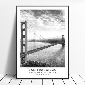 San Francisco Travel Print Black and White San Francisco Poster Minimalist San Francisco Wall Art Décor Golden Gate Bridge Print Gift