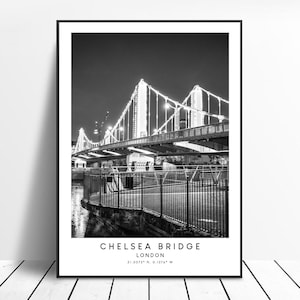 Chelsea Bridge Print Chelsea Bridge Poster Chelsea Wall Art London Print Black and White Chelsea London Wall Print Chelsea Bridge Gift Art
