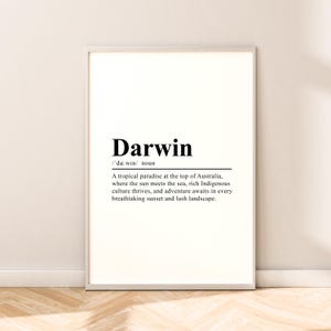 Darwin Australia Print Darwin Wall Art Darwin Poster Darwin Travel Print Minimalist Darwin Dictionary Print  Darwin Home Decor Darwin Gift