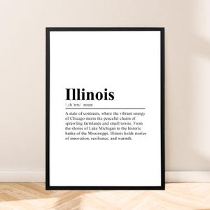 Póster de viaje de Illinois Arte de pared Impresión de Illinois Póster del estado de Illinois Impresión de pared de Illinois Decoración minimalista de Illinois Póster de diccionario de regalos