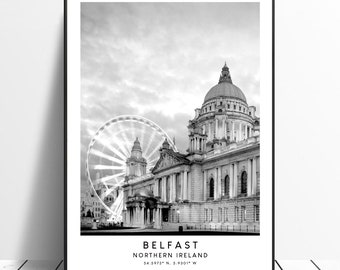 Belfast Travel Print Black and White Belfast Coordinates Print Minimalist Belfast Wall Art Belfast Poster Belfast Home Décor Belfast Art