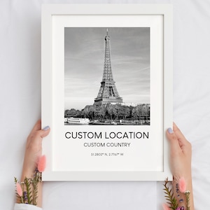 Custom Location Travel Print Custom City Print Black and White  Landmark Coordinates Minimalist Wall Art Décor Poster Holidays Gift