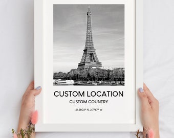 Custom Location Travel Print Custom City Print Black and White  Landmark Coordinates Minimalist Wall Art Décor Poster Holidays Gift