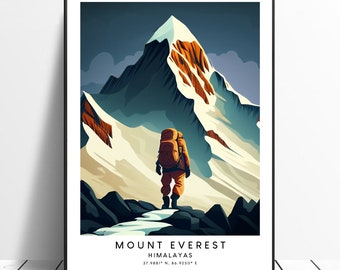 Mount Everest Travel Print Kleurrijke Earth's Highest Mountain Poster Mount Everest Print Minimalistische Everest Wall Art Everest Gift Art