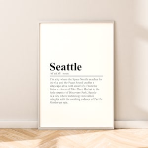 Seattle Travel Print Seattle Definition Poster Seattle Wall Art Seattle Wall Print Minimalist Seattle Poster Seattle Home Décor Seattle Art