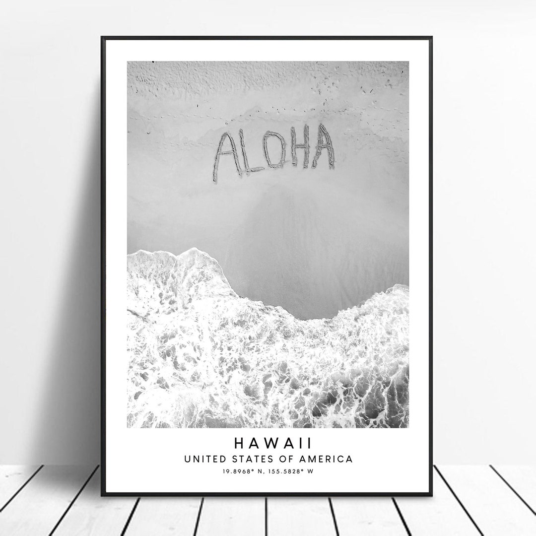 Hawaii Travel Print Black and White Hawaii Poster Landmark Minimalist ...