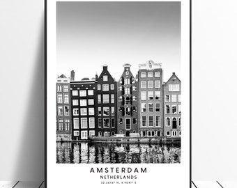 Amsterdam Travel Print Minimalist Amsterdam Art Print Amsterdam Wall Art Amsterdam Houses Poster Amsterdam Poster Amsterdam Gift Print