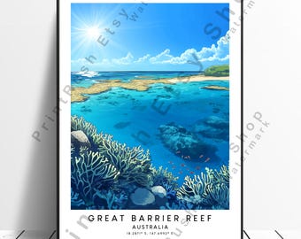 Australië reisposter illustratie kunst Great Barrier Reef muur print Australische zeegezicht oceaan Great Barrier Reef poster woondecoratie cadeau
