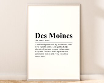 Des Moines Iowa Travel Print Des Moines Wall Art Des Moines Poster Des Moines Print Minimalist Des Moines Wall Poster Des Moines Home Décor