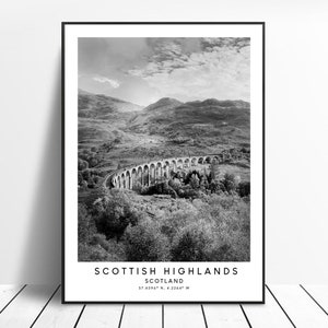 Scottish Highlands Print Scottish Highlands Wall Art Black and White Scottish Highlands Poster Minimalist Scottish Highlands Wall Print