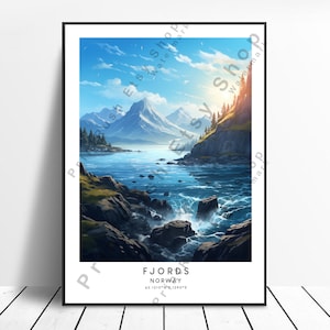 Norway Travel Print Colourful Fjord Poster Abstract Fjords Print Minimalist Fjords Wall Art Fjord Art Print Norway Décor Norway Gift Art
