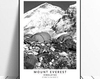 Everest Travel Print Zwart-wit Mount Everest Poster Minimalistische Mount Everest Wall Art Everest Print Everest Gift Print