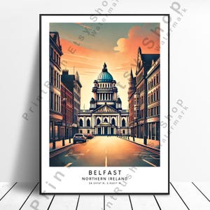 Belfast Wall Art Print Northern Ireland Cityscape Poster Travel Illustration Belfast Decor Gift for Ireland Lovers