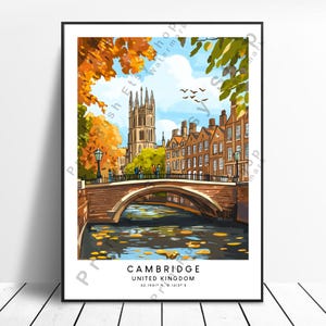 Cambridge Print Cambridge Wall Art Cambridge Wall Poster Home Décor Cambridge England Print Illustration Art River Cam Print Gift Travel