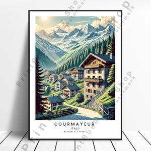 Courmayeur Italy Alps Print Mountain Village Wall Art Winter Landscape Poster Courmayeur Travel Poster Italian Alps Cabin Wall Decor Gift