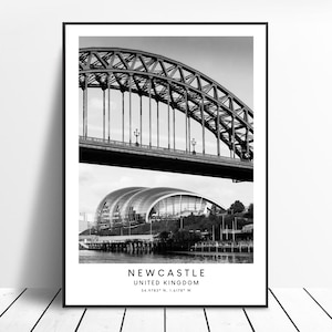 Newcastle upon Tyne Impressão de viagem Preto e Branco Newcastle Poster Minimalista Newcastle Wall Art Newcastle Decoração Newcastle Wall Print Gift