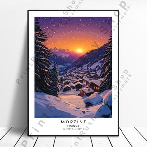 Morzine Travel Print Illustration Art Morzine Ski Resort France Poster Morzine Wall Print Colourful Morzine  Poster French Alps Snow Art