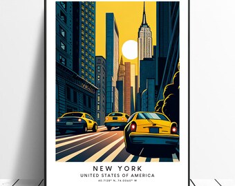 New York Travel Print Colourful New York Poster New York Wall Print Minimalist New York Wall Art New York  City Print New York Gift Poster