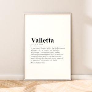 Valletta Definition Poster Valletta Travel Print Valletta Wall Art Valletta Wall Print Valletta Poster Valletta Wall Décor Christmas Gift