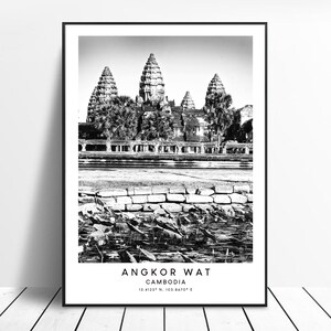 Cambodia Travel Print Black and White Angkor Wat Poster Angkor Wat Wall Print Minimalist Cambodia Wall Art Cambodia Gift Print