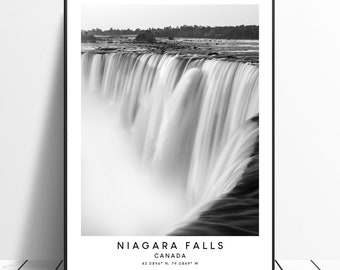 Impresión de las Cataratas del Niágara, Impresión de viaje a Canadá, Póster en blanco y negro de las Cataratas de la Herradura, Arte mural minimalista de las Cataratas del Niágara, Impresión artística de las Cataratas del Niágara