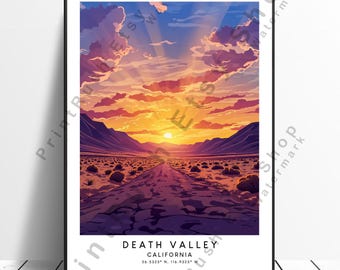 Death Valley Californië reisposter Death Valley illustratie kunst huisdecor Death Valley muur afdrukken muur hangend cadeau