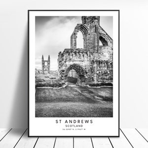 Ecosse voyage impression noir et blanc St Andrews affiche minimaliste St Andrews impression St Andrews Wall Art St Andrews mur impression cadeau affiche