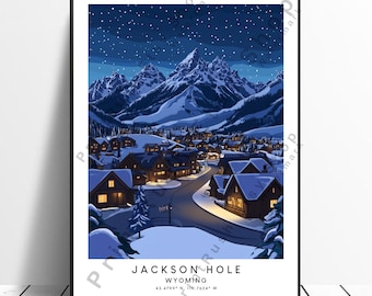Jackson Hole Travel Print Jackson Hole Poster Jackson Hole Wall Art Colourful Jackson Hole Wyoming Print Home Décor Illustration Gift Art