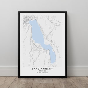 Impression carte lac d'Annecy Carte lac d'Annecy Impression d'art lac d'Annecy Art mural lac d'Annecy Impression murale minimaliste lac d'Annecy Impression cadeau lac d'Annecy
