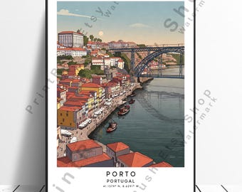 Porto Portugal Art Print Porto Travel Poster Portugal Wall Art Porto Illustration Wall Hanging Gift  Porto Print Colourful Home Decor