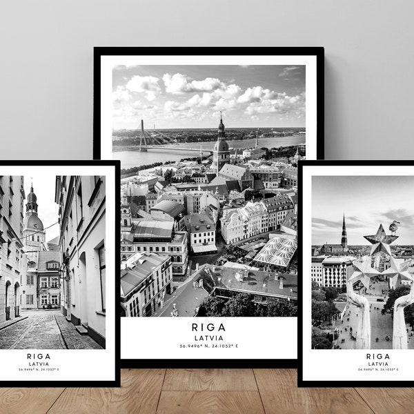 Riga Travel Print Riga Wall Art Black and White Riga Poster Minimalist Riga Latvia Art Print Riga City Print Riga Gift Poster