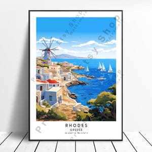 Rhodes Travel Print Rhodes Poster Rhodes Greece Print Home Decor Wall Hanging Rhodes Colourful Print Rhodes Gift Art