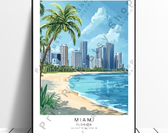 Miami Travel Print Wall Hanging Miami Wall Art Colourful Miami Print Home Décor Miami Wall Poster Illustration Art Miami Florida Gift