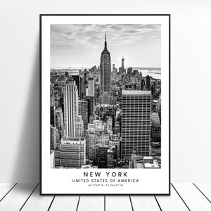 Impressão de viagem em Nova York, pôster em preto e branco de Nova York, impressão do Empire State Building, arte de parede minimalista de Nova York, impressão de parede de Nova York, arte para presente