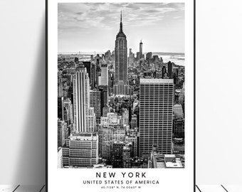 New York Travel Print Black and White New York Poster Empire State Building Print Minimalist New York Wall Art New York Wall Print Gift Art