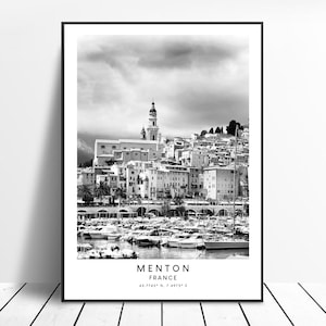 Menton Travel Print Menton Wall Art Menton Poster Black and White Menton France Print Minimalist Menton Wall Décor Menton Art Print Gift