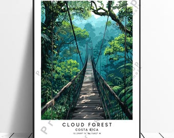 Monteverde Costa Rica Reise Poster Bunte Wolke Wald Wand Druck Illustration Kunstdruck Minimalist Jungle Wand Wohnkultur Geschenk