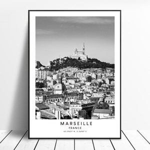 Marseille Voyage Print Noir et Blanc Marseille Affiche Minimaliste Marseille Mur Art Décor Marseille France Print Cadeau