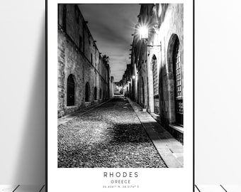 Rhodes Greece Travel Print Black and White Rhodes Poster Rhodes Wall Art Rhodes Art Decor Minimalist Rhodes Print Home Décor Rhodes Gift Art