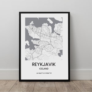 Reykjavík Carte Imprimer Noir et Blanc Reykjavík Carte de la ville Affiche Islande Voyage Imprimer Reykjavík Coordonnées Imprimer Minimaliste Reykjavík Art mural