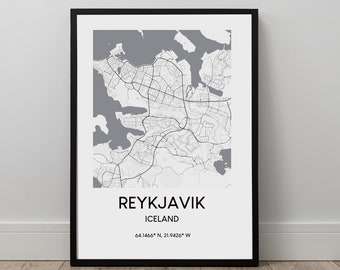 Reykjavík Map Print Black and White Reykjavík City Map Poster Iceland Travel Print Reykjavík Coordinates Print Minimalist Reykjavík Wall Art