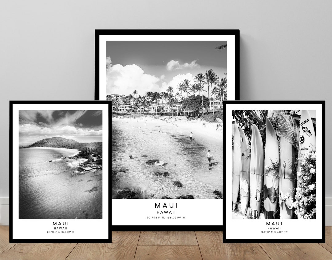 Maui Travel Print Maui Wall Art Print Black and White Maui Poster ...