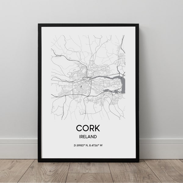 Cork City Map Print Black and White Cork Map Poster Cork Ireland Travel Print Minimalist Cork City Wall Art Cork Art Print Cork Gift Map