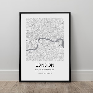 London Stadt Karte Druck Schwarz-Weiß Karte Poster Großbritannien Druck Koordinaten minimalistisch Wand Kunst Dekor Poster Reise Urlaub Geschenk