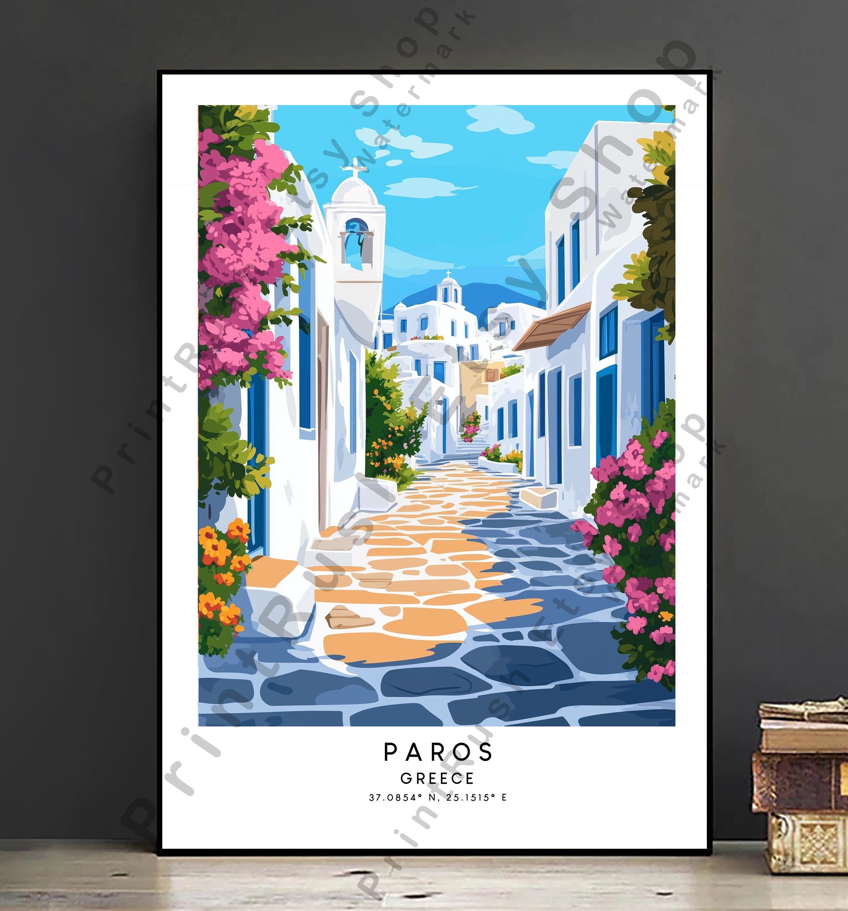 Paros Greece Print Greek Island Wall Art Cyclades Travel Poster