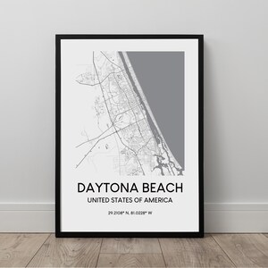 Daytona Beach stadskaart afdrukken Daytona Beach kaart poster Daytona Beach Florida reizen afdrukken zwart-wit minimalistische muur kunst decor cadeau