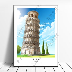 Pisa Italy Travel Print Colourful Leaning Tower of Pisa Poster Abstract Tower of Pisa Print Minimalist Tower of Pisa Wall Art Christmas Gift